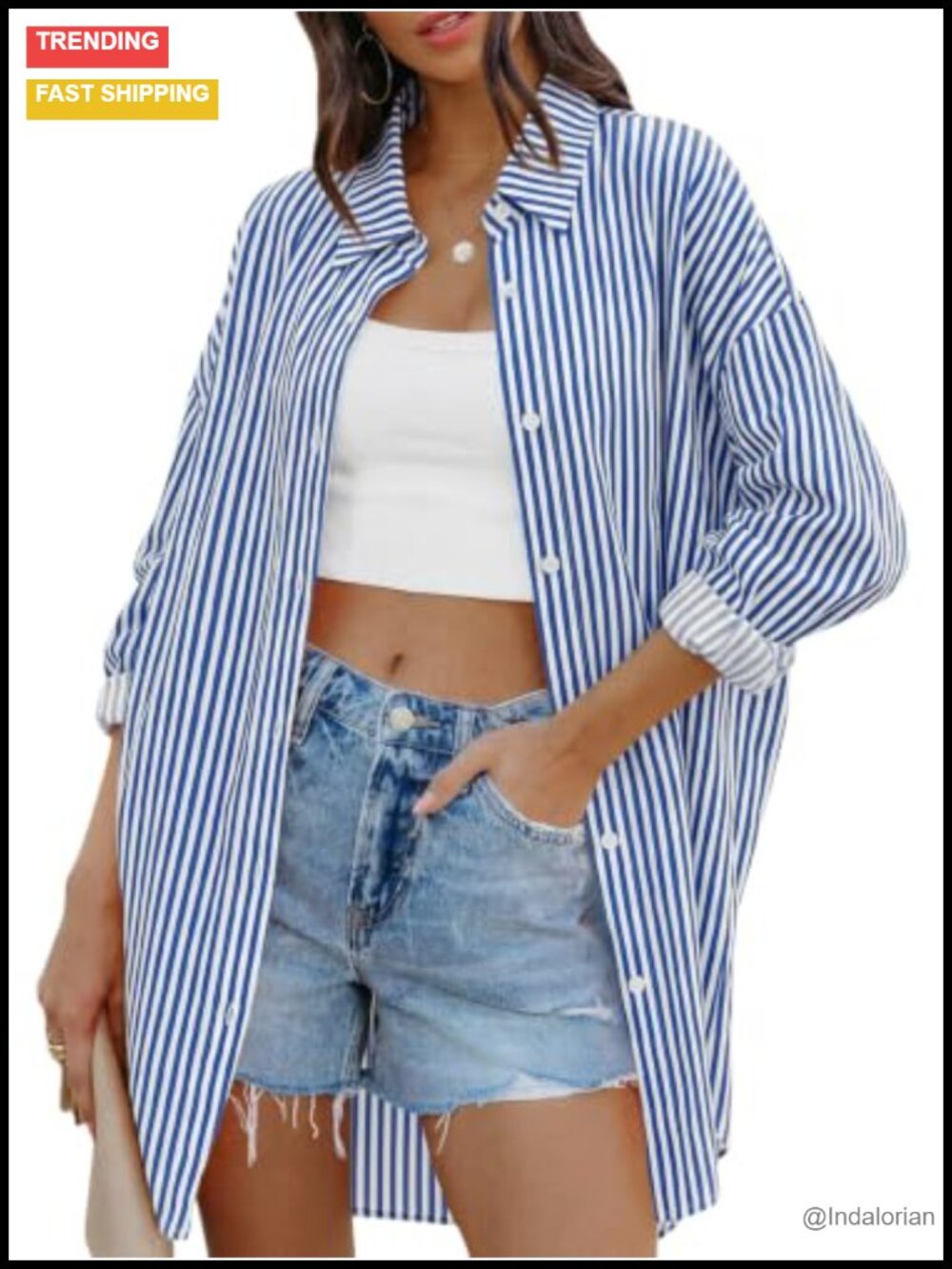 Womens Oversized Button Down Shirt Loose Long Sleeve Blouse Top